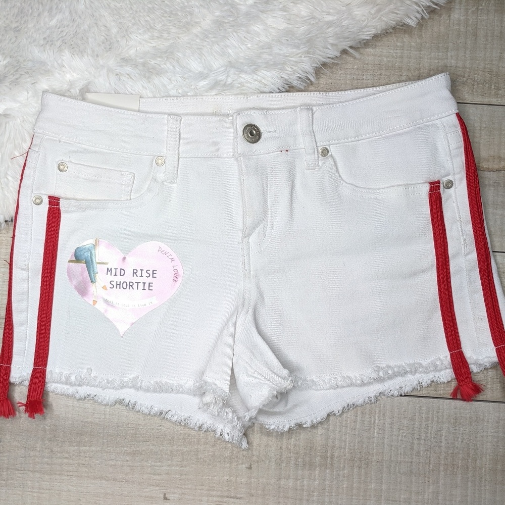 White Mid Rise Stretch Shorts